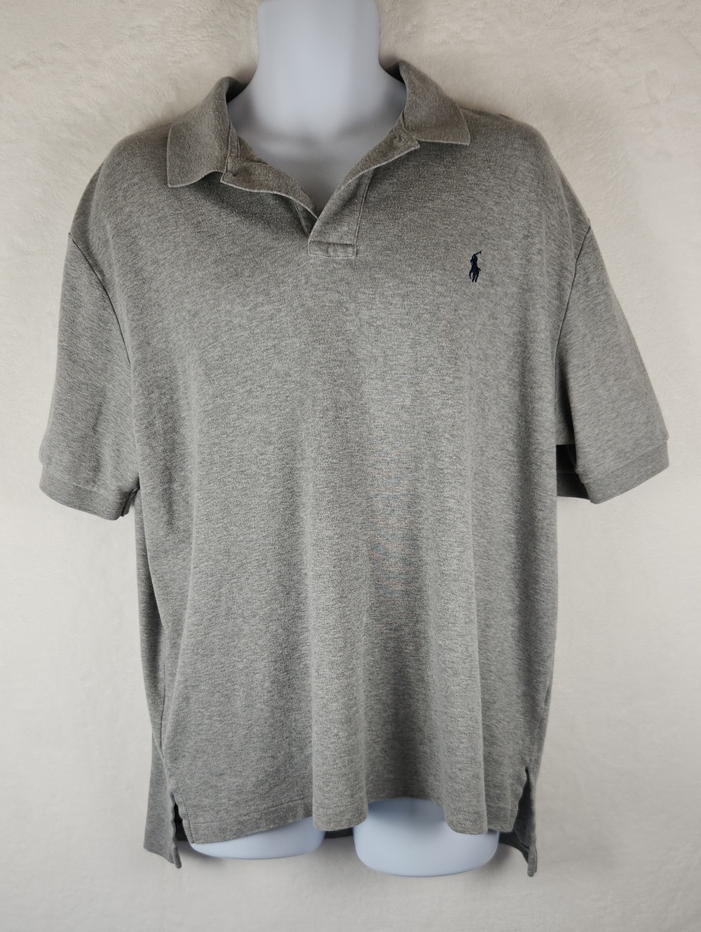 Polo by Ralph Lauren Grey Short-Sleeve Polo with Navy Pony Logo Vintage 90's XL